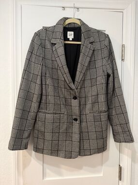 GAP Women's Black and Gray Plaid Blazer